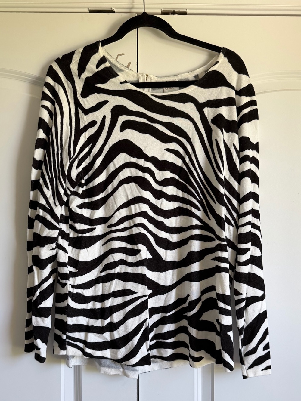 Chico's Black & White Zebra-Print Long Sleeve Top